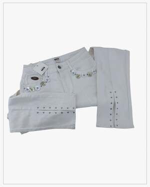 NKN Nekane White Embellished Jeans with Floral Sequin Detail and Split Ankle